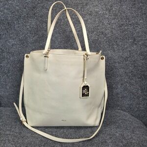 LRL White Faux Leather Vegan Purse Carry-On Shopper Shoulder Bag XL Tote